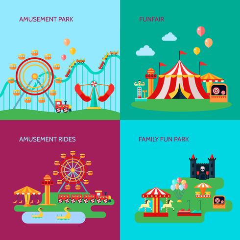 Amusement Park Concept Ikoner Set vektor