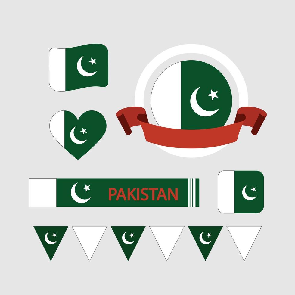 Pakistanische Flaggenbanner und Symbolmustersatz von Illustration, pakistanischer Unabhängigkeitstag, Infografik und Etikettensatz. vektor