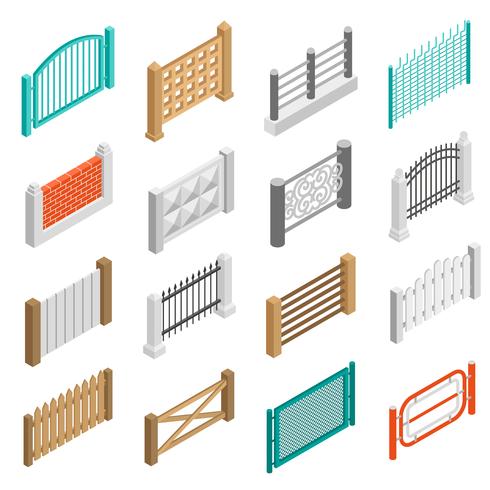 Zäune-Arten-Element-Ikonen-isometrische Sammlung vektor