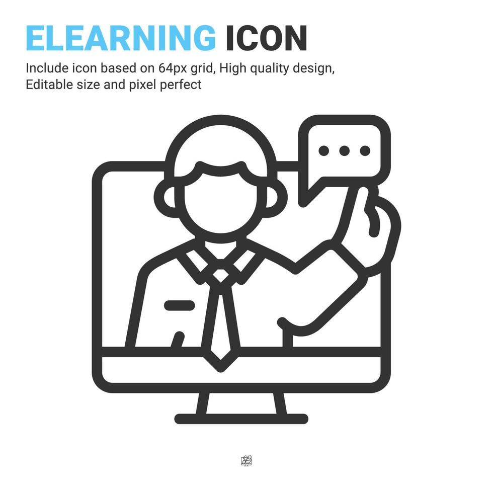 Online-Beratung Symbol Vektor mit Umriss-Stil auf weißem Hintergrund. Vektor-Illustration E-Learning Zeichen Symbol Symbol Konzept für Wirtschaft, Finanzen, Industrie, Unternehmen, Web und Projekt