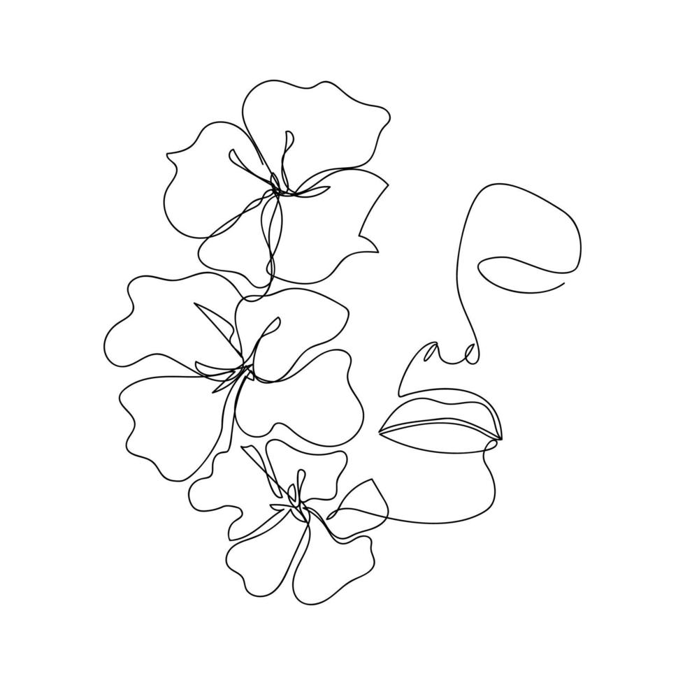 skönhet kvinna ansikte med blommor. en linje ritning konst. minimalism. vektor illustration.