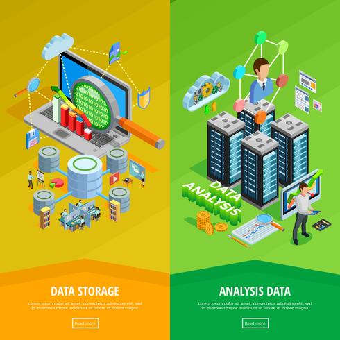 Dataanalys 2 vertikala isometriska banderoller vektor