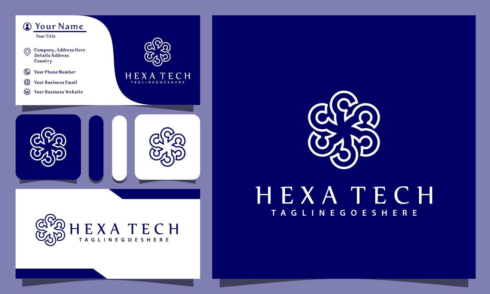 hexagonal teknologi logotyper design vektorillustration med linjekonst stil vintage, modern företag visitkortsmall vektor