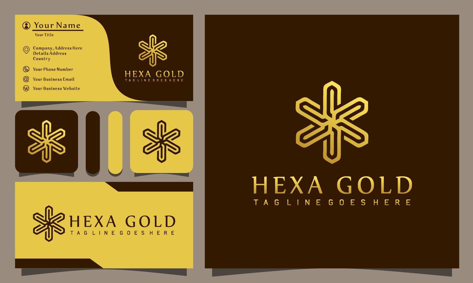 Gold elegante Sechseck-Luxus-Logos Design-Vektor-Illustration mit Linie Kunst-Stil Vintage, moderne Visitenkartenvorlage für Unternehmen vektor