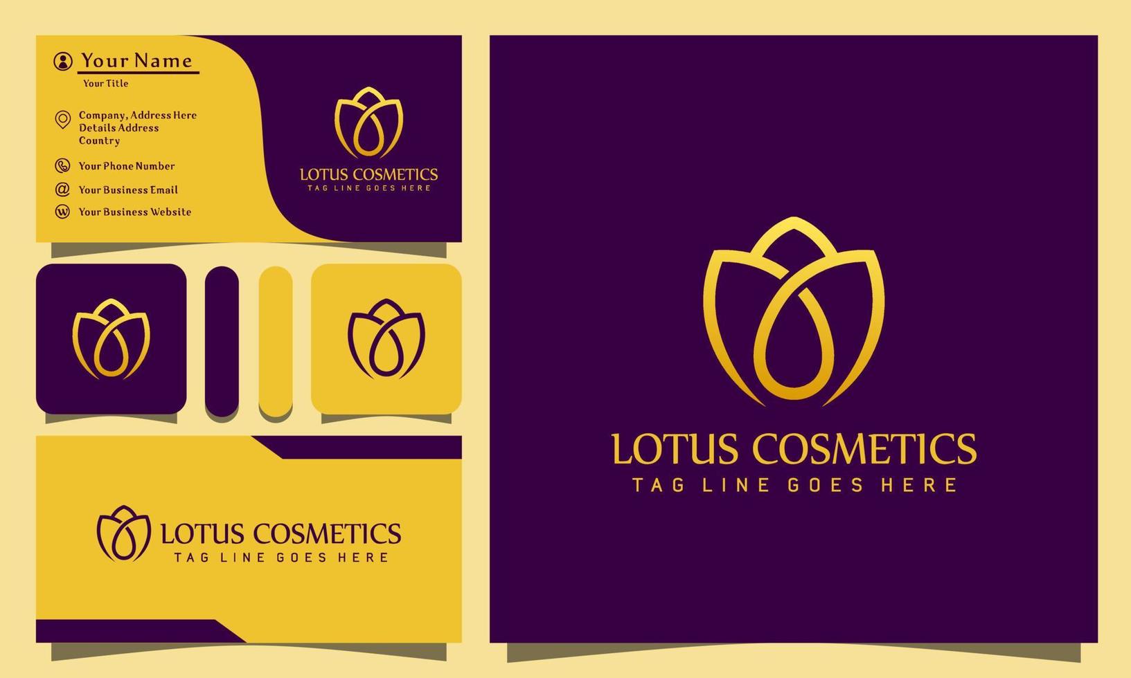 Gold Beauty Lotus Kosmetik Luxus Logos Design Vector Illustration mit Line Art Style Vintage, moderne Visitenkartenvorlage für Unternehmen