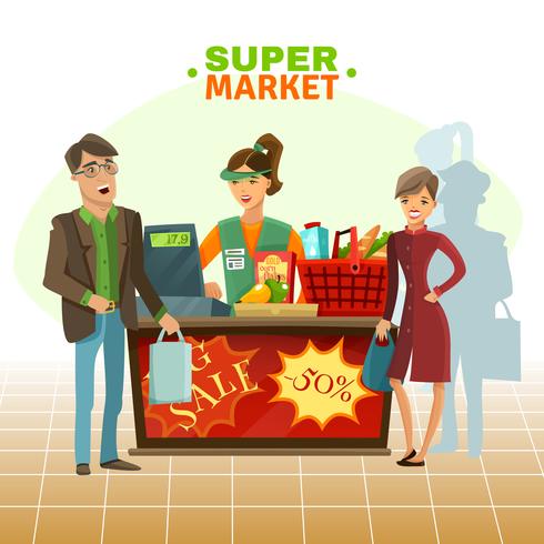 Supermarkt-Kassierer-Karikatur-Illustration vektor
