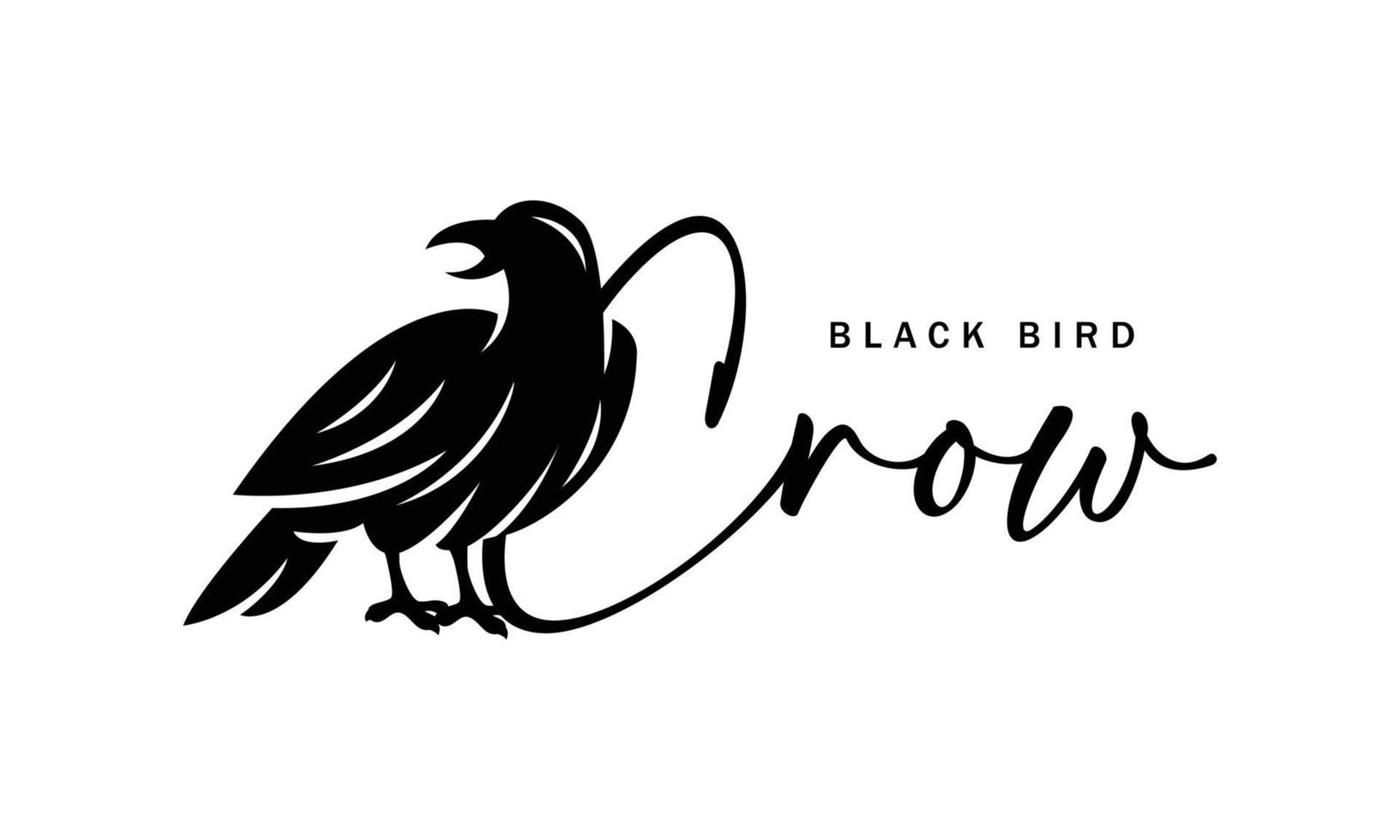 Krähe-Logo-Design - Silhouette schwarzer Vogel-Vektor-Illustration auf weißem Hintergrund - kreativer Charakter, Symbol, Symbol, Abzeichen, Emblem vektor