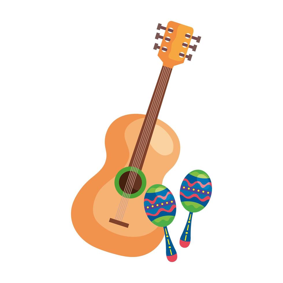 maracas med gitarr musikinstrument isolerade ikon vektor