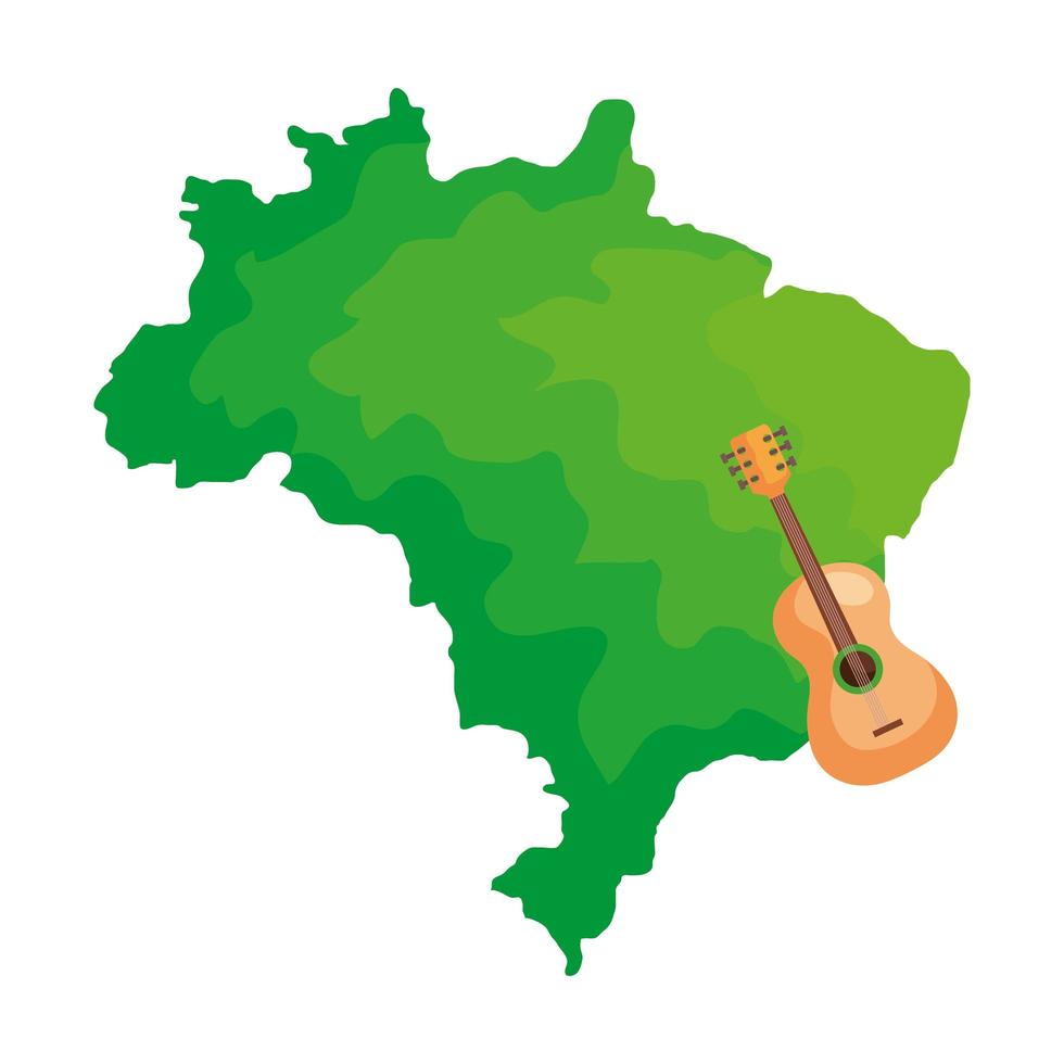 gitarr med karta över Brasilien isolerad ikon vektor