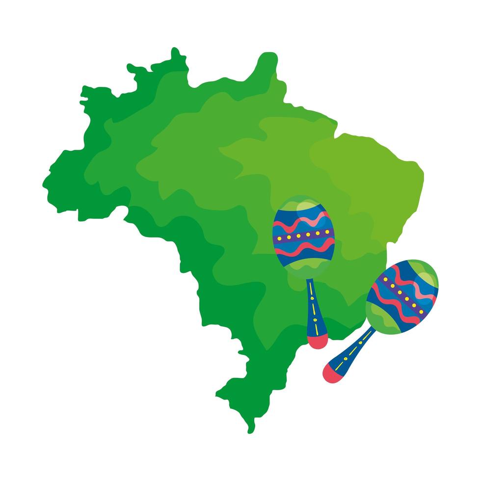 maracas med karta över Brasilien isolerade ikon vektor