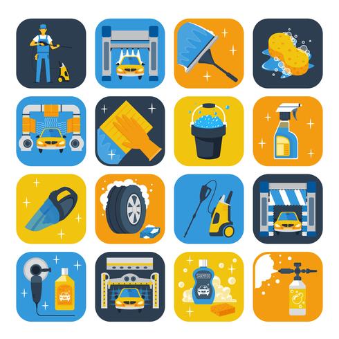 Autowäsche-Symbole flache Icons Set vektor