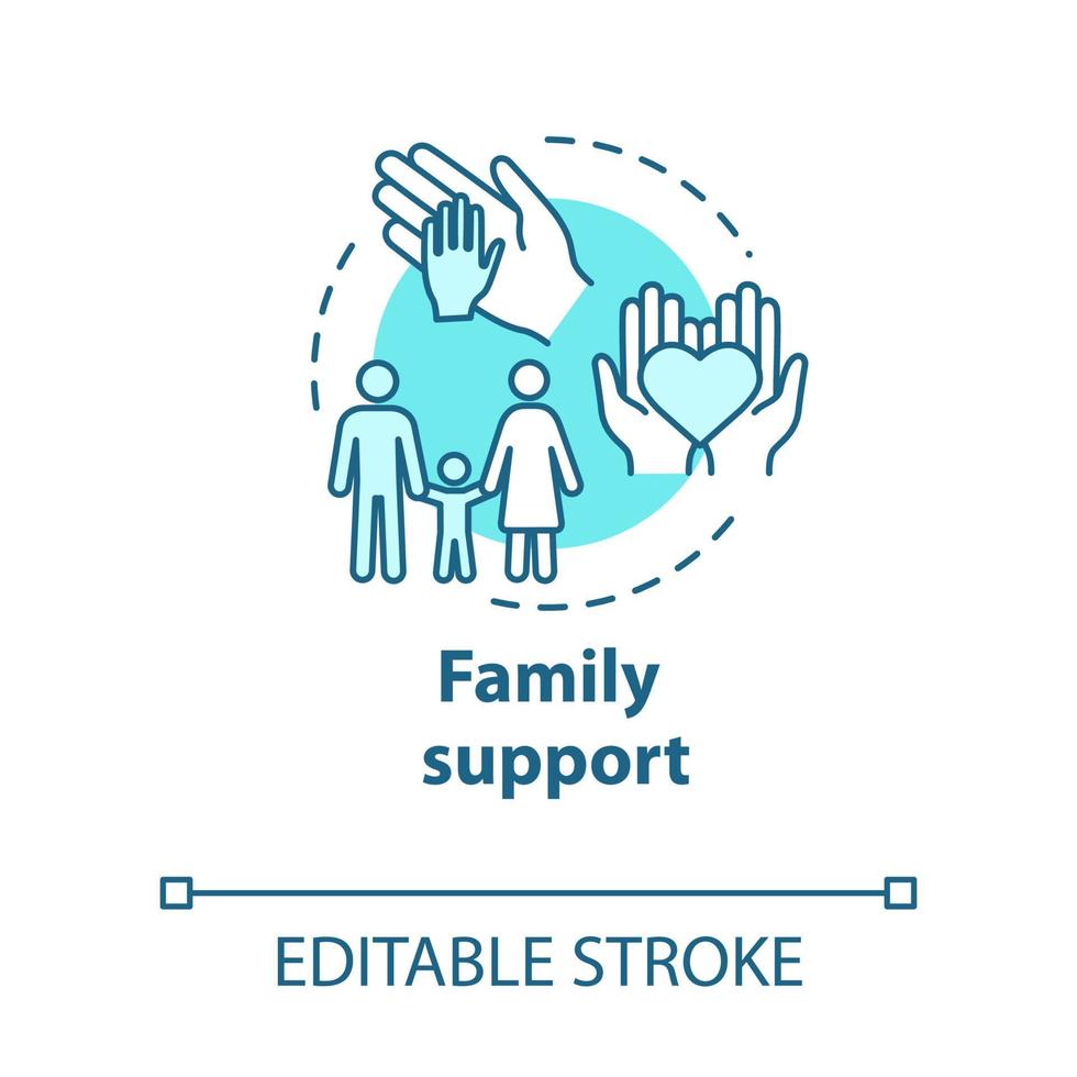 familj stöd koncept ikon. föräldravård. anhöriga stödjer. familjens enhet, skydd, hjälp idé tunn linje illustration. vektor isolerad kontur rgb färgritning. redigerbar stroke