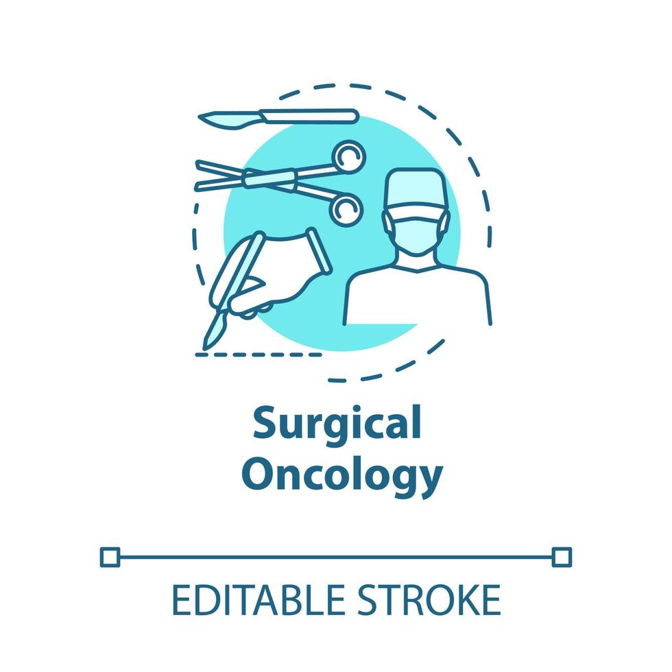 Symbol für das Konzept der chirurgischen Onkologie. Operation zur Entfernung des Tumors. Verfahren zur Behandlung. Operationssaal Idee dünne Linie Abbildung. Vektor isoliert Umriss RGB-Farbzeichnung. bearbeitbarer Strich