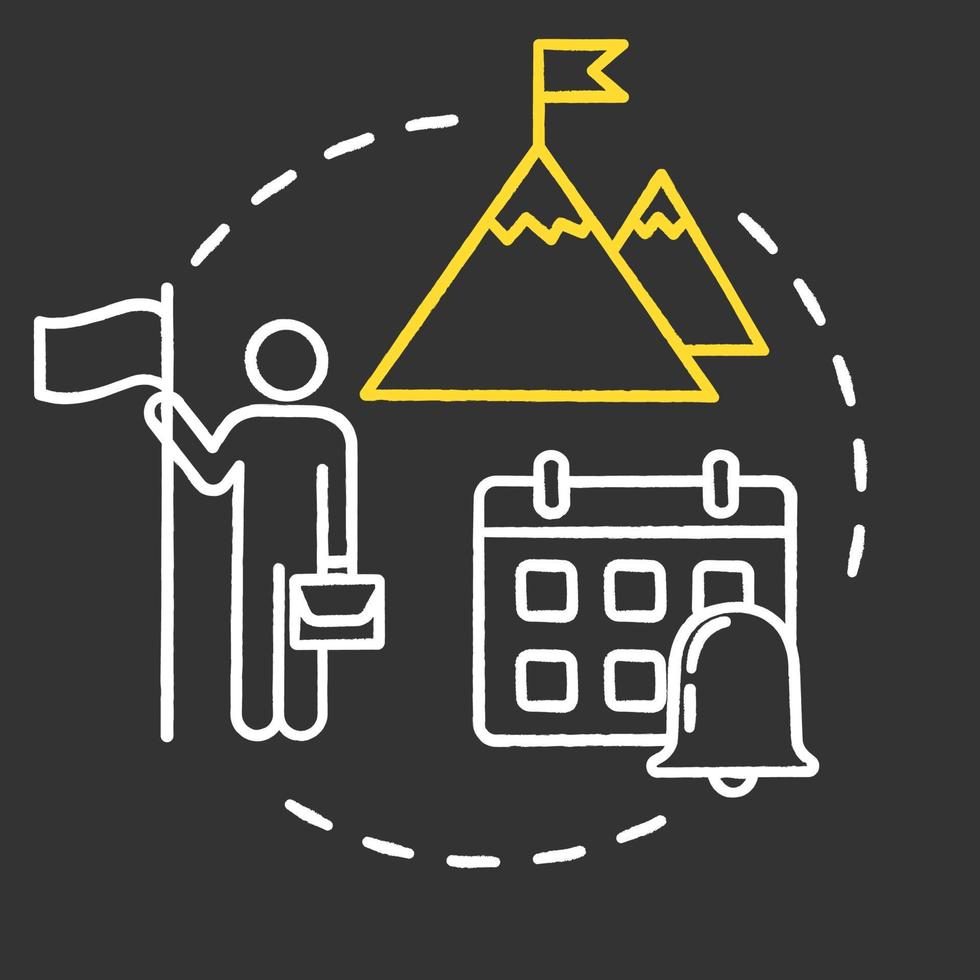 långsiktig strategi krita rgb färg koncept ikon. bygga mål. ställa in upplösning. framgångsrik verksamhet. smart planeringsidé. vektor isolerade svarta tavlan illustration på svart bakgrund