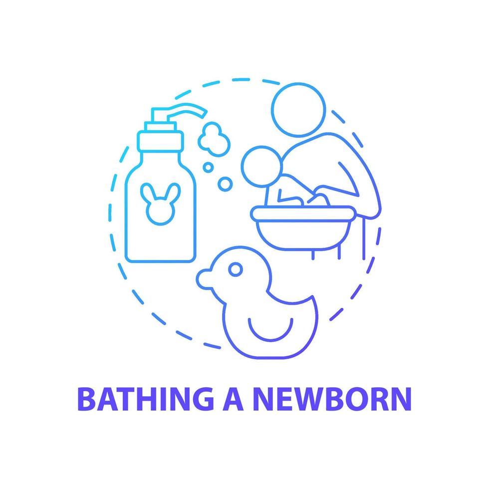 bad nyfödda blå gradient koncept ikon. baby hygien abstrakt idé tunn linje illustration. bada med barnet två gånger i veckan. barn badkar. hudvård. vektor isolerade kontur färgritning