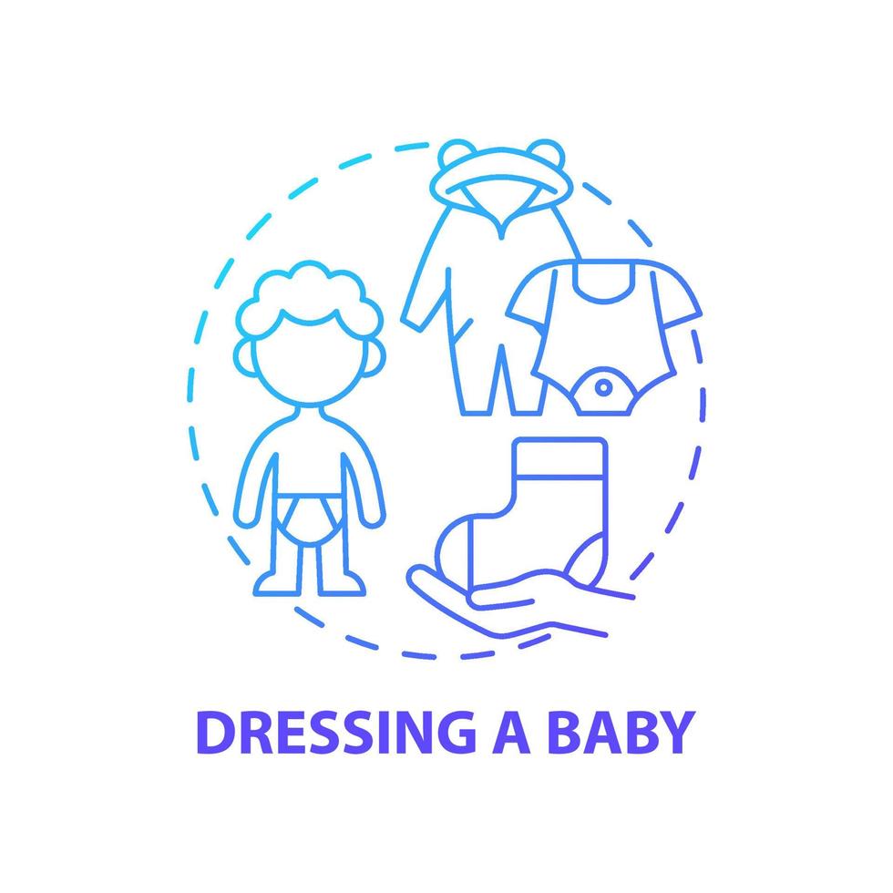 Ankleiden Baby blau Farbverlauf Konzept Symbol. ändern Sie Babykleidung abstrakte Idee dünne Linie Illustration. Kinderbetreuung und Hygiene. welches kind trägt. Vektor isolierte Umriss-Farbzeichnung