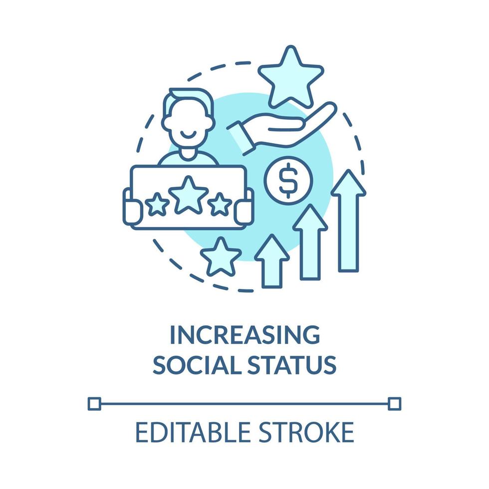 ökande social status blå konceptikon. visa rikedom och ägodelar. överdrivet köpa abstrakt idé tunn linje illustration. vektor isolerade kontur färgritning. redigerbar linje