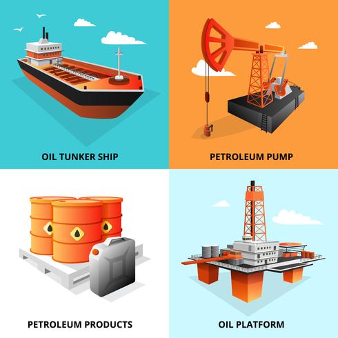 Petroleumoljeindustrin 4 isometriska ikoner vektor