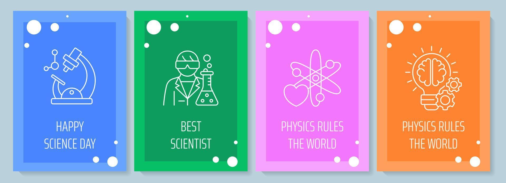 fira World Science Day vykort med linjär glyph ikonuppsättning. gratulationskort med dekorativ vektordesign. enkel stil affisch med kreativ lineart illustration. flygblad med semesterönskemål vektor