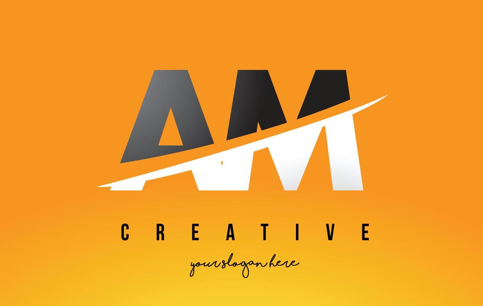 am am letter modern logotypdesign med gul bakgrund och swoosh. vektor