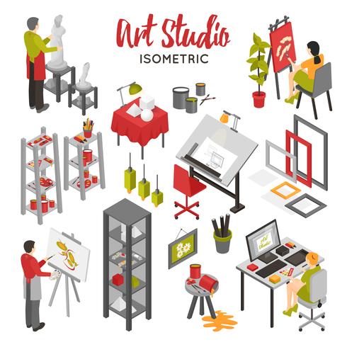 Art Studio Isometrisk Set vektor