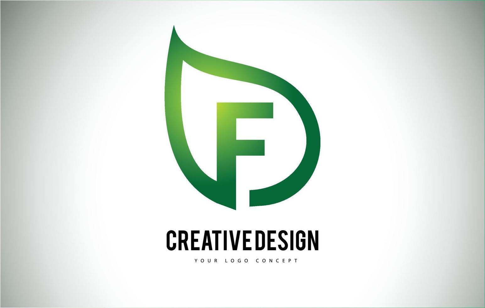 f leaf logotyp bokstavsdesign med gröna blad kontur vektor
