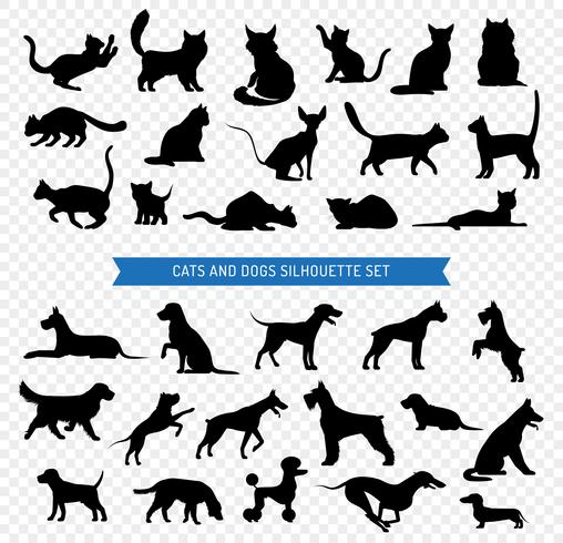 Hunde und Katzen Black Silhouette Set vektor