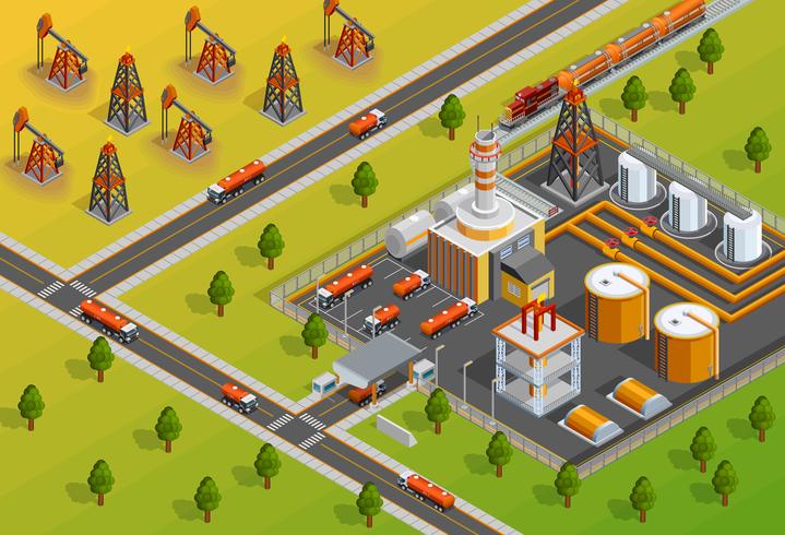 Oill Industry Refinery Facility Isometric Poster vektor