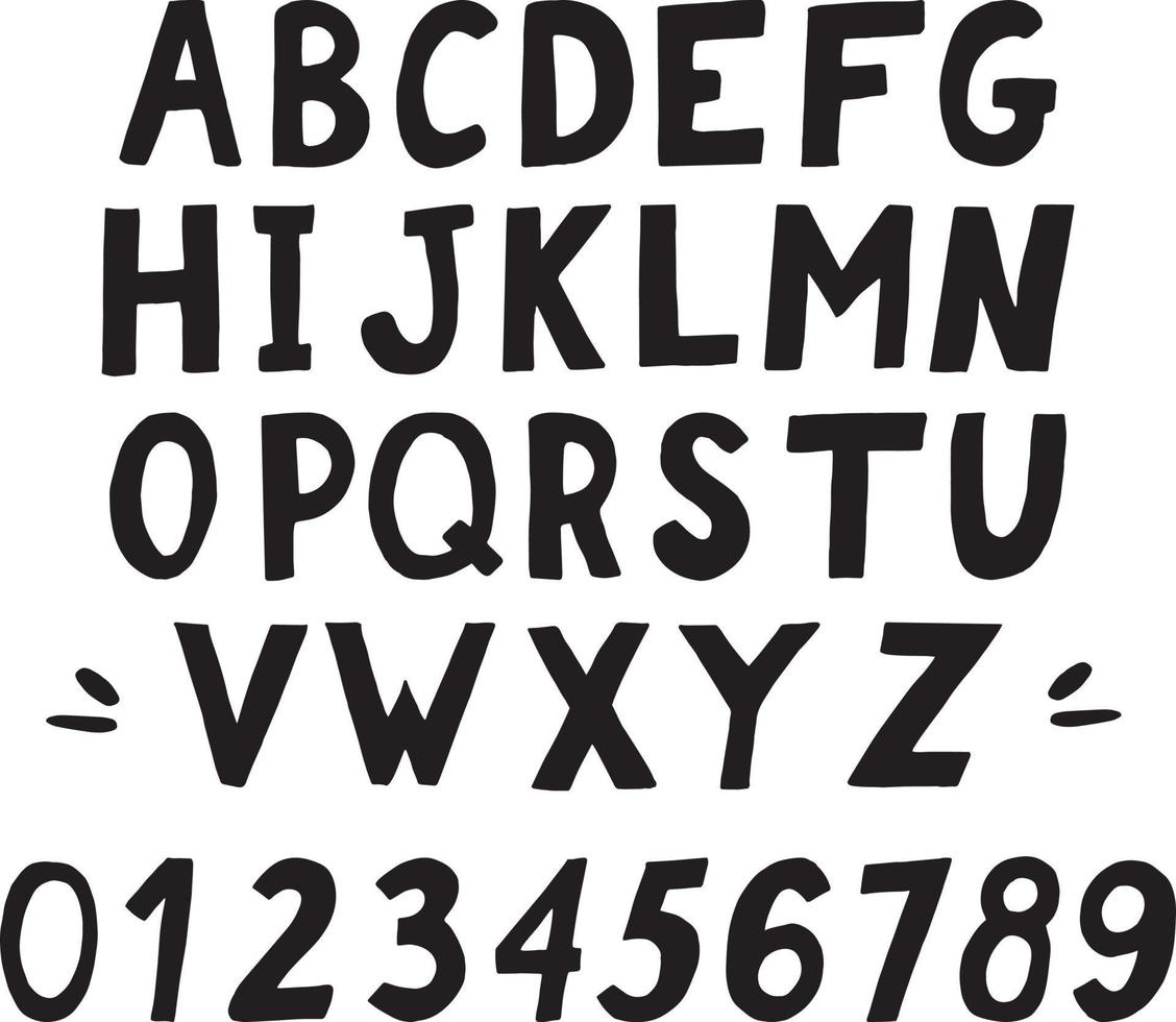 Alphabet und Zahlen handgezeichnete Skizze Set Gekritzel, Buchstaben, Schrifthandschrift vektor