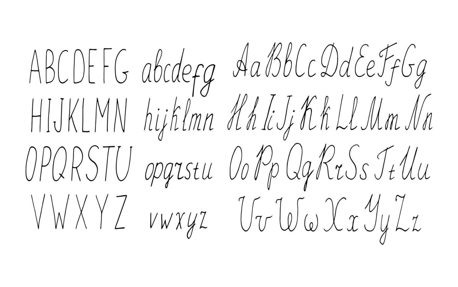 englisches Alphabet handgezeichnet. einfarbig. Buchstaben geschriebene Schriftart vektor