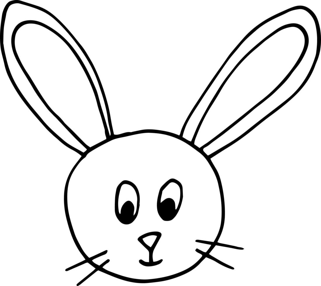 hare kanin ansikte handritad doodle. skandinaviskt, nordiskt, monokromt, minimalism. djur söt baby print klistermärke färgläggning dekor vektor