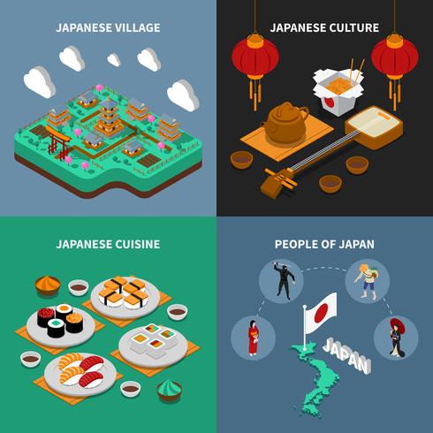 Japanische touristische isometrische 2x2 Icons Set vektor