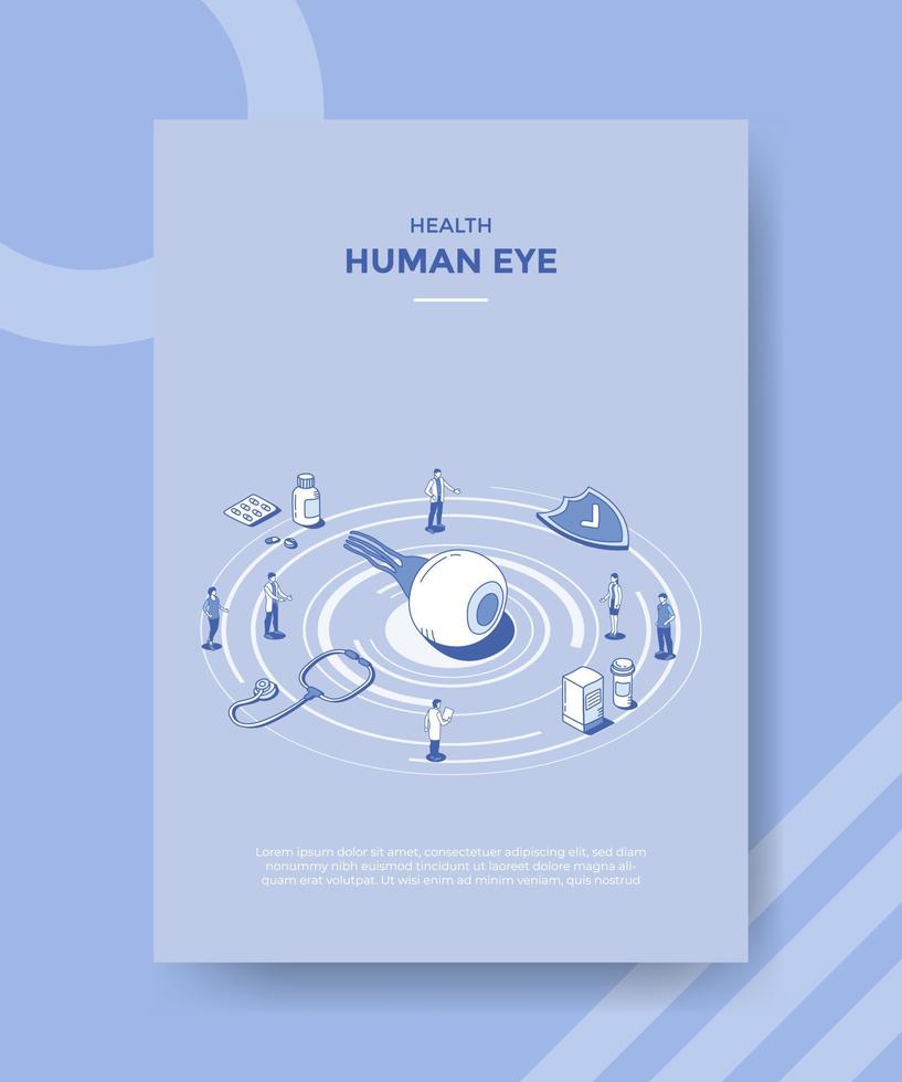 mänskliga ögon hälsa koncept för mall banner och flyer med isometrisk kontur stil vektor
