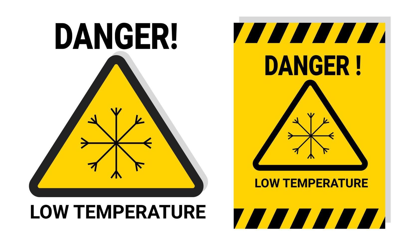 varningsskyltar för lågtemperaturfara för arbete eller laboratoriesäkerhet perfekt för utskrivbara klistermärken för meddelanden fara vektor