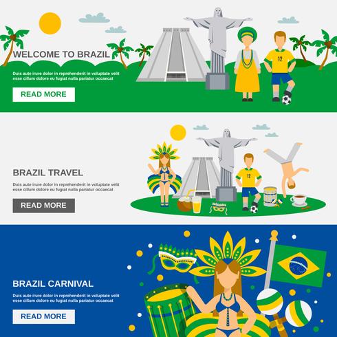 Brasilianische Kultur 3 flache Banner eingestellt vektor