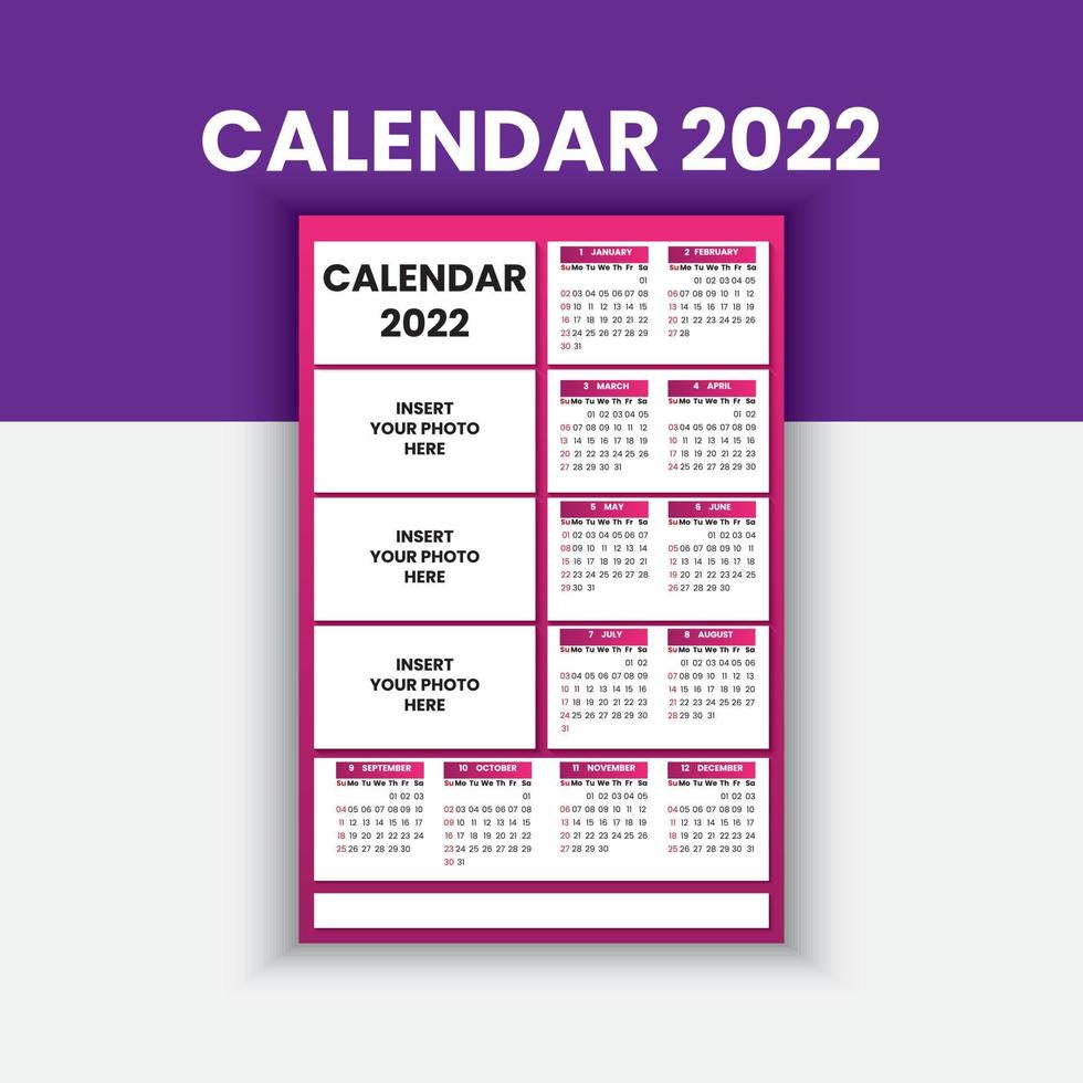 kalenderåret 2022 med 3 foton och enkel elegant design 4 vektor