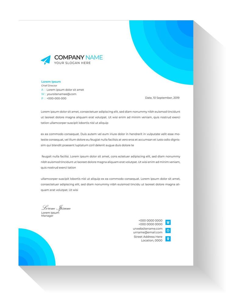 Corporate moderne Business-Briefkopf-Design-Vorlage mit blauer Farbe. Kreative moderne Briefkopf-Designvorlage für Ihr Projekt. Briefkopf, Briefkopf, einfaches Geschäftsbriefkopfdesign. vektor