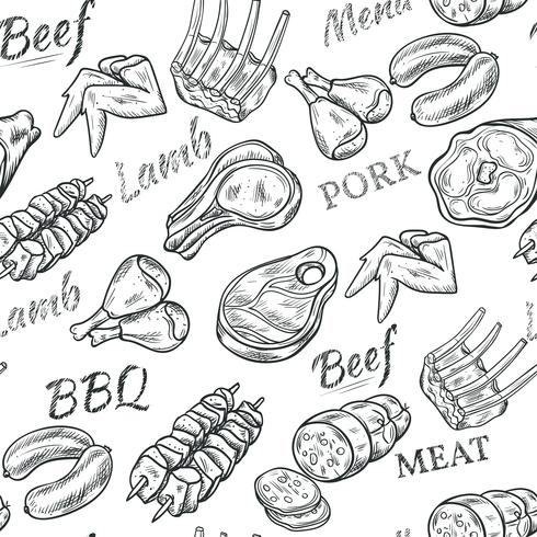 Köttskiss Seamless Pattern vektor