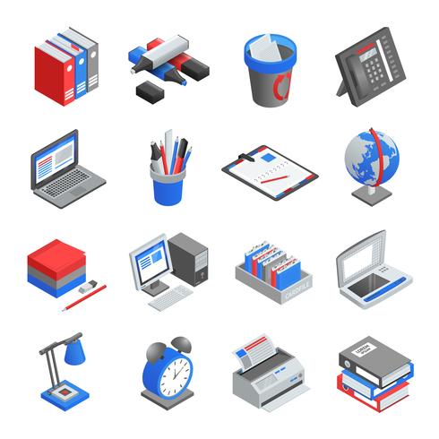 Kontorverktyg Isometric Icons Set vektor