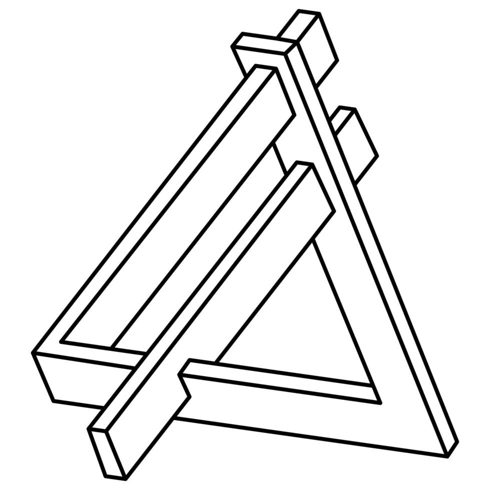 Formen der optischen Täuschung, Dreieck, geometrisches Element, Vektorillustration. unmögliches Objekt. Figur der Heiligen Geometrie. optische Kunst. Strichzeichnungen. vektor