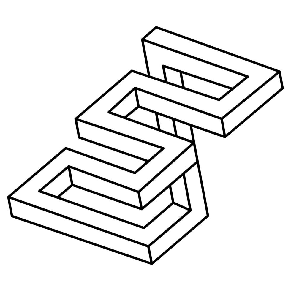 optische Täuschung, unwirklicher geometrischer Objektvektor. Op-Art. unmögliche Figur. Heilige Geometrieform. vektor