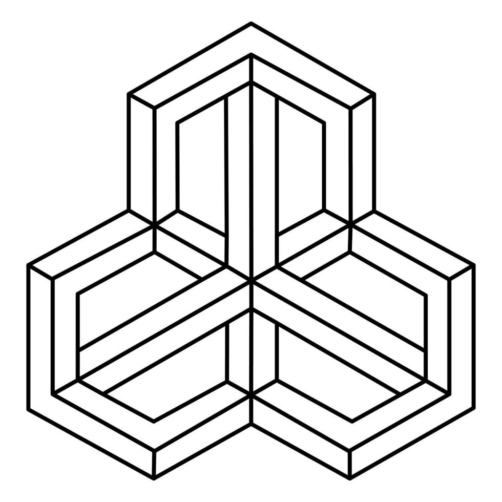 omöjlig form med streckkonst. optisk illusion. abstrakt geometriskt objekt isolerad på en vit bakgrund. tredimensionell design. vektor illustration.