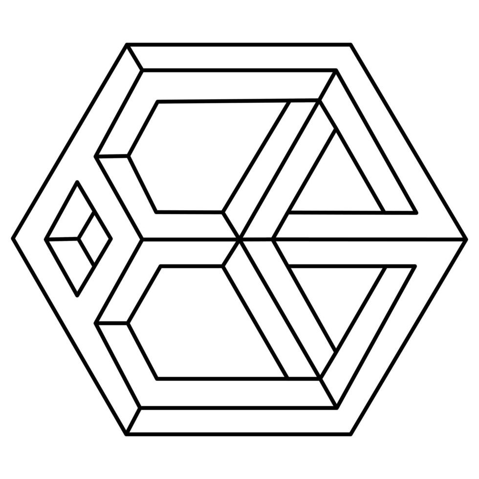 unmögliche Figur, abstraktes Vektorobjekt, unwirkliche Form. Objekt der heiligen Geometrie. Form der optischen Täuschung. vektor