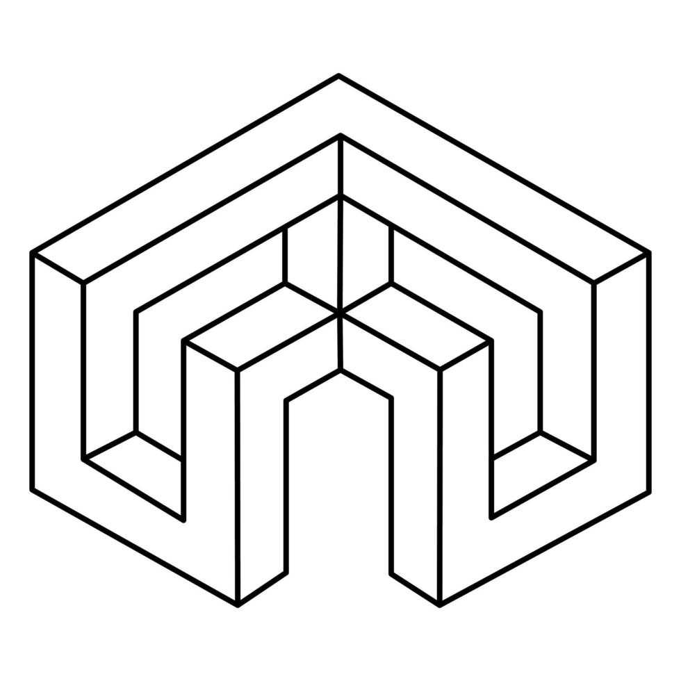 optische Täuschungsfiguren, unwirklicher geometrischer Vektor. unmögliches Objekt. Heilige Geometrie Formen. vektor