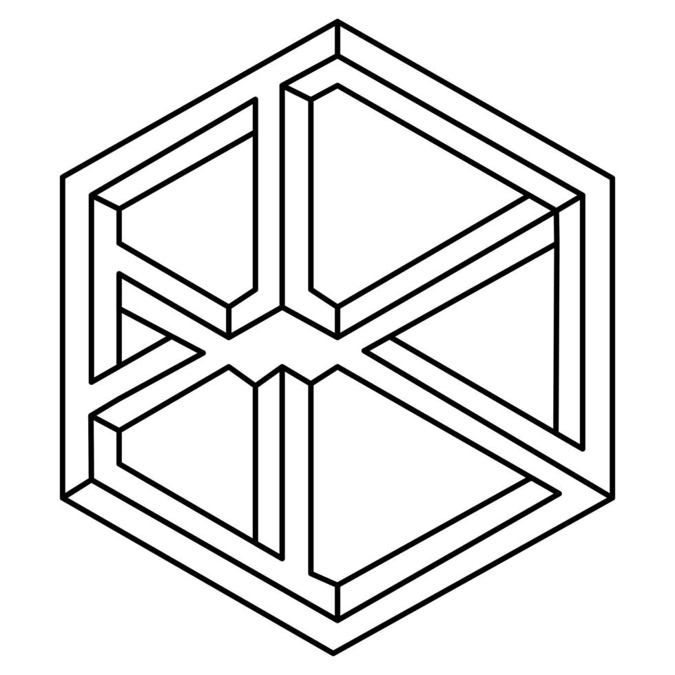 Formen der optischen Täuschung. geometrische Figur. optisches Kunstobjekt. unmögliches Sechseck. vektor