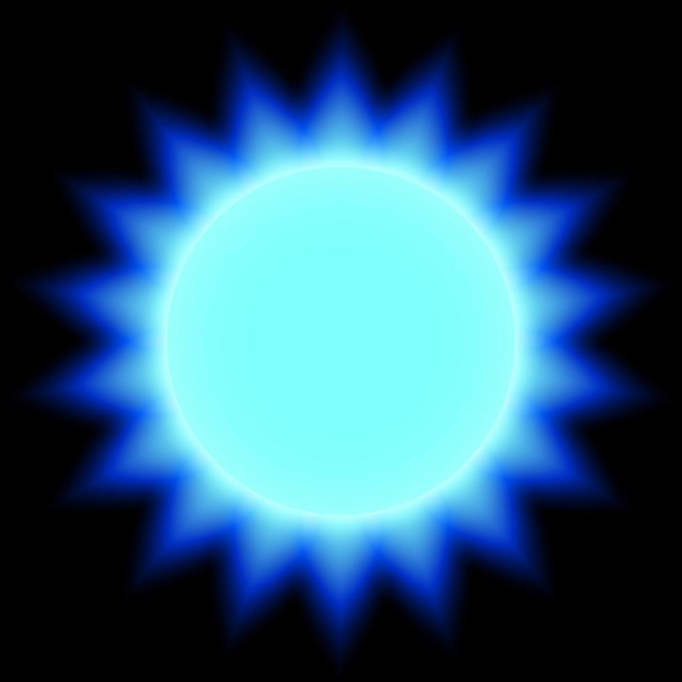 abstrakter Blitz der Sonne in Blau. Erdgas. Neon-Abbildung auf schwarzem Hintergrund. Vektor