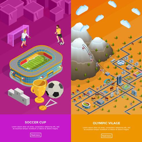 Soccer Stadium Olympic Village Isometric Banners vektor