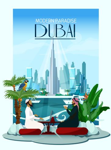 Dubai City Poster Med Burj Khalifa Och Skyskrapor vektor