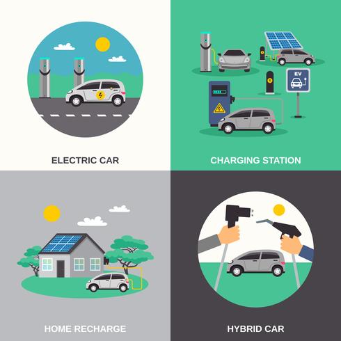 Flaches Ikonen-Quadrat des Elektroautos 4 vektor