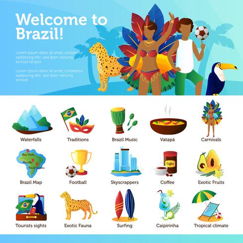 Brasilien für Reisende Infografik Flat Poster vektor